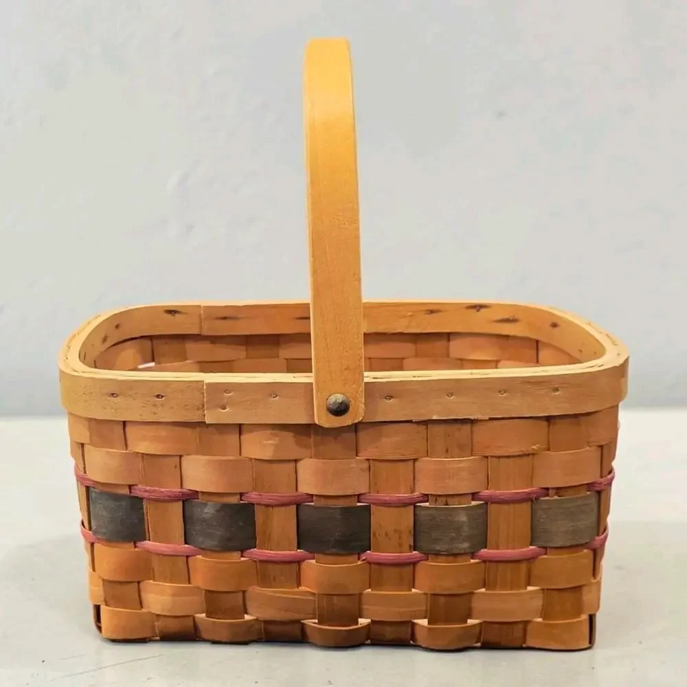 Vintage Woven Wood Splint Basket Swing Handle Decor International Farmhouse NWT